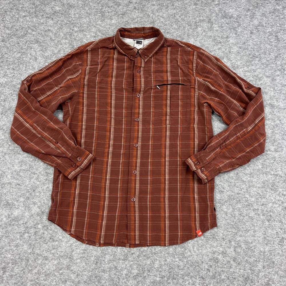 The North Face Shirt Mens M Red Brown Plaid Button Up Casual Pocket Outdoors